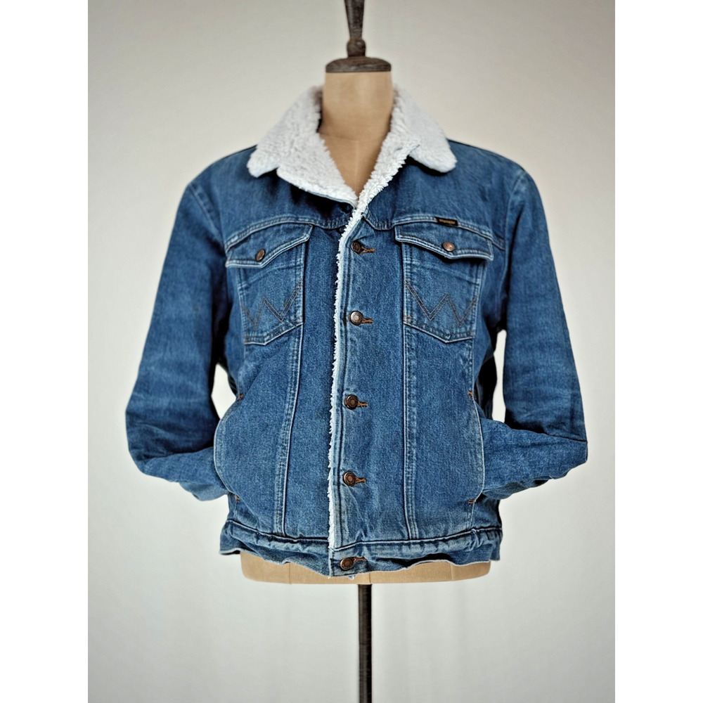 90's Vintage WRANGLER Sherpa Lined Denim Jacket Men's Trucker MEDIUM #0101